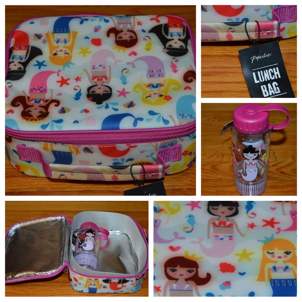 Paperchase mermaid insulated lunch box with coordinating water bottle w/ cup NWT